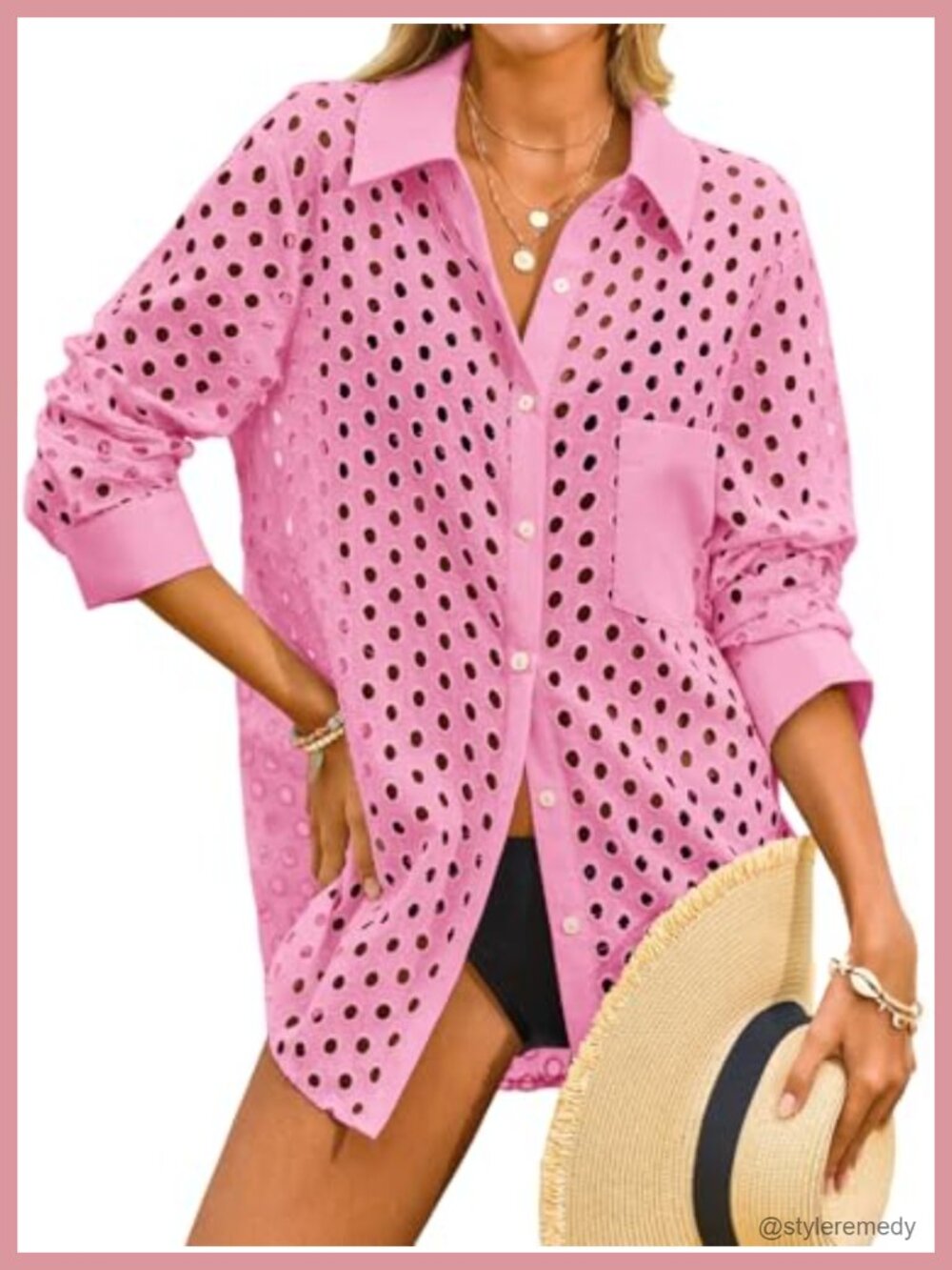 Hollow Out Button Down Swimsuit Coverup Beachwear Long Sleeve